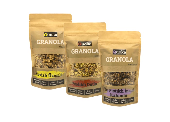 3 Çeşit Granola (3x200gr, Fındıklı Dutlu, Cevizli Üzümlü, Fıstıklı İncirli) - Quoka