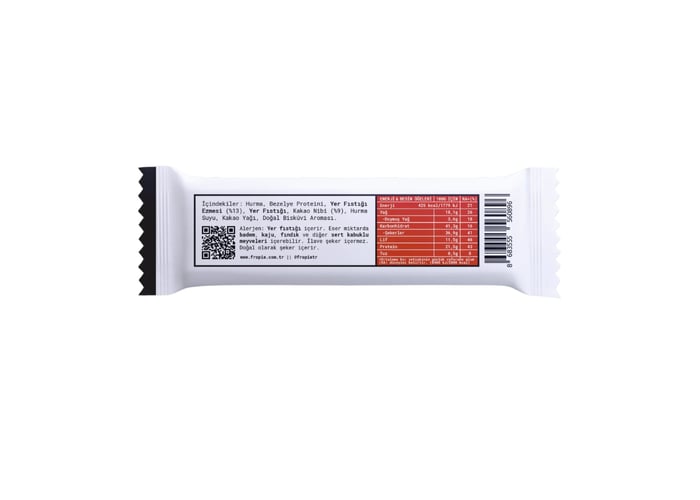 Yer Fıstığı Ezmeli & Kakao Nibli High Protein Bar (Vegan, 40gr) - Fropie