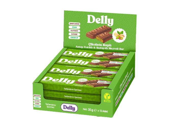 Çikolata Kaplı Antep Fıstıklı & Kadayıflı Meyveli Bar (12 adet x 35gr) - Delly