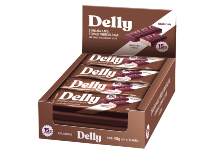 Çikolata Kaplı Cappuccino Aromalı Yüksek Proteinli Bar (12 adet x 40gr) - Delly