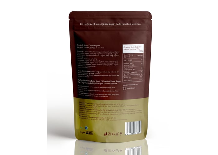 Fındık ve Antep Fıstık Dolgulu Organik Bitter Çikolata (Vegan, 85gr) - Jovia
