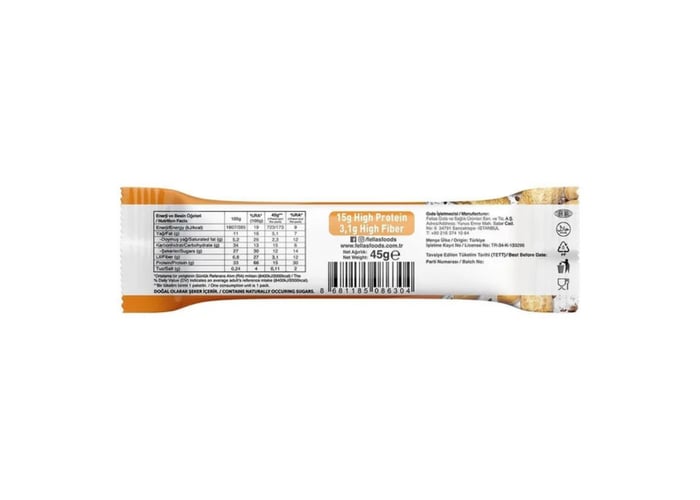 Yer Fıstıklı ve Kakaolu Yüksek Protein Bar (45gr) - Fellas