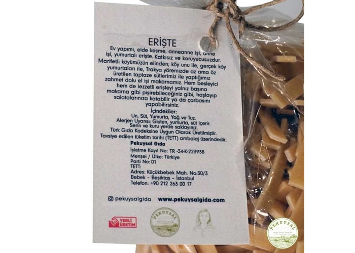 Sade Erişte (500gr) - Pekuysal Doğal Çiftlik