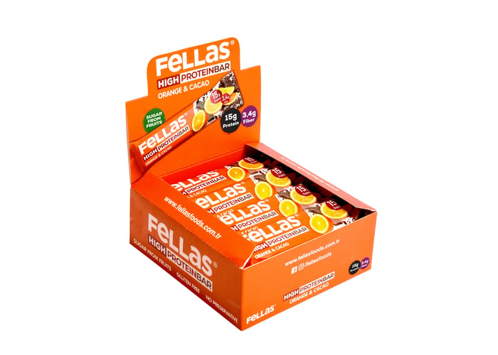 Portakal & Kakaolu Yüksek Protein Bar (12 adet x 45gr) - Fellas