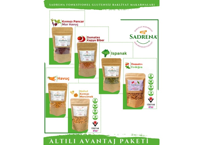 Glutensiz Vegan Yüksek Protein ve Lif İçeren Makarna (200gr x 6 adet) - Sadrena