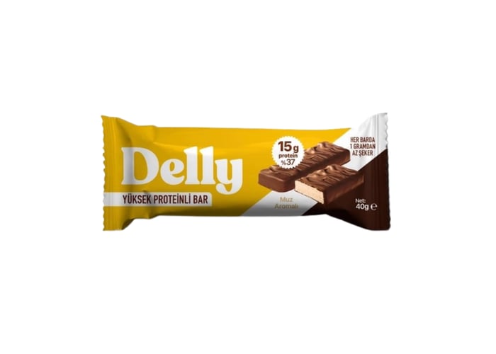 Delly Çikolata Kaplı Muz Aromalı Yüksek Proteinli Bar (40gr)