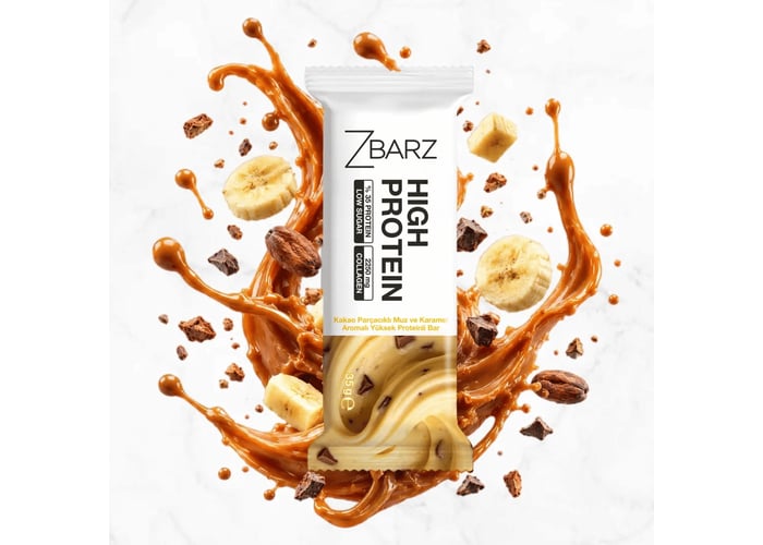 Kakao Parçacıklı Muz ve Karamel Aromalı Yüksek Proteinli Bar (35gr) - Zbarz