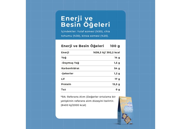 Glutensiz Hazır Kinoalı Kahvaltılık, Yulaf Ezmesi ve Chia (250gr) - Nustil