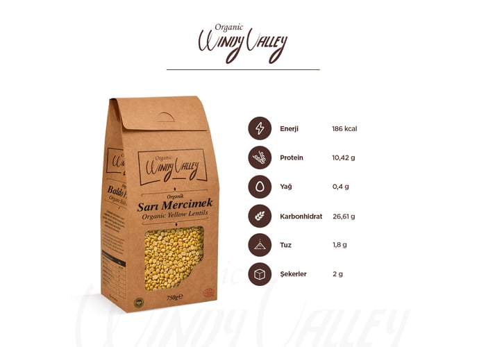 Organik Sarı Mercimek (750gr) - Organic Windy Valley