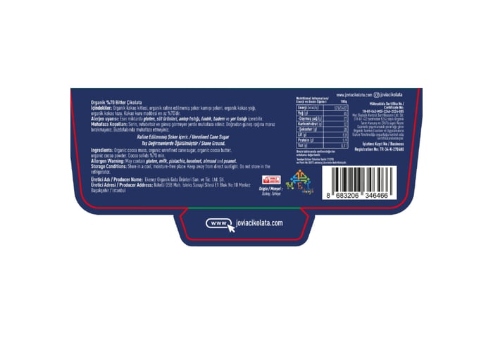 Organik %70 Bitter Çikolata (40gr) - Jovia