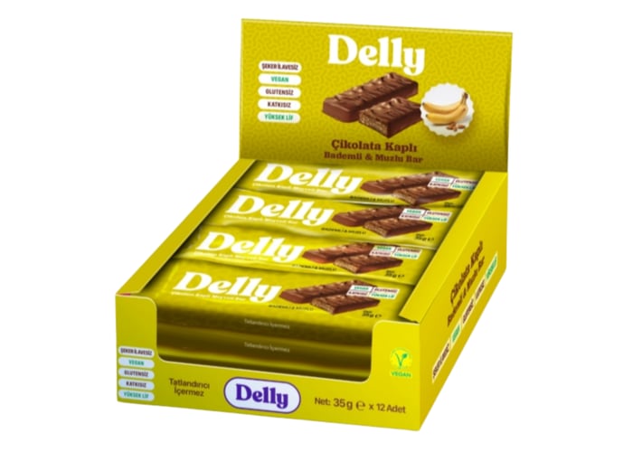 Çikolata Kaplı Bademli & Muzlu Meyveli Bar (12 adet x 35gr) - Delly
