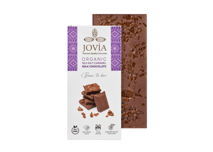 Jovia Organik Karamel ve Deniz Tuzlu Sütlü Çikolata (85gr)