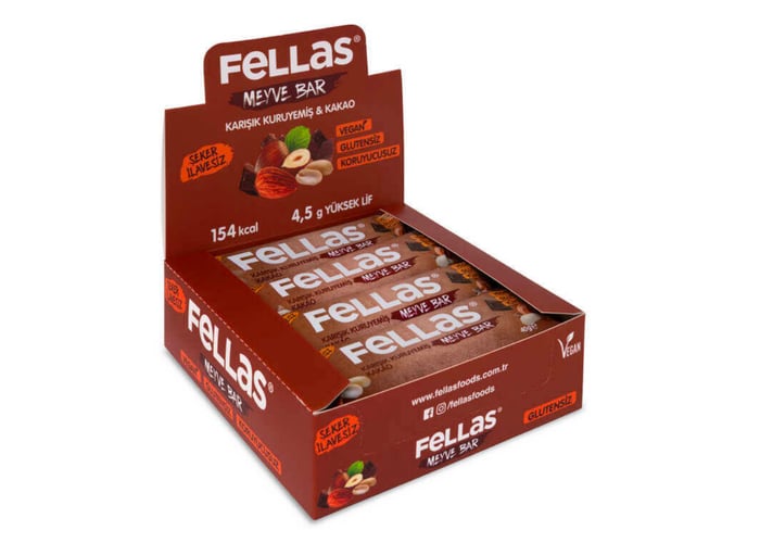 Karışık Kuruyemişli ve Kakaolu Meyve Bar (12 adet x 40gr) - Fellas