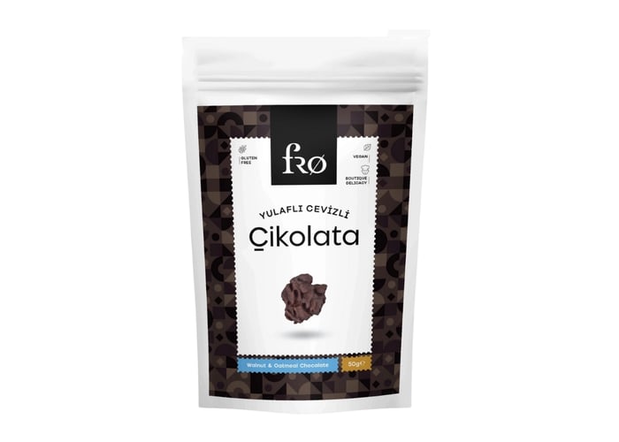 Yulaflı Cevizli Çikolata Vegan Şekersiz Atıştırmalık (Glutensiz, 50gr) - Fro