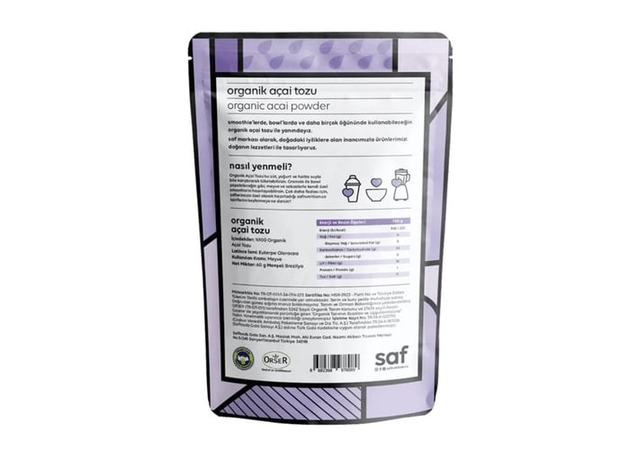 Organik Acai Tozu (60gr) - Saf Nutrition