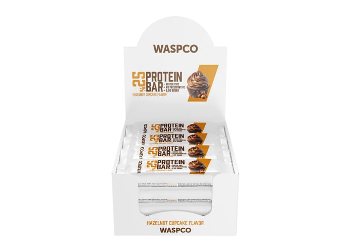 Bitter Çikolata Kaplı Fındıklı Cupcake Aromalı Protein Bar (12 adet x 36gr) - Waspco