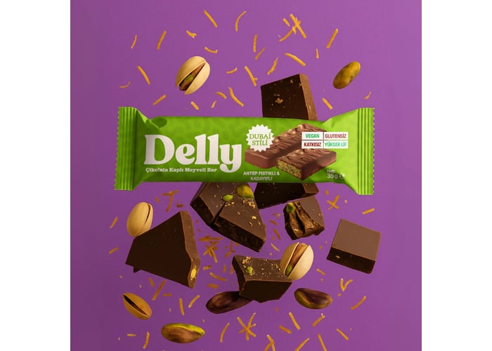 Çikolata Kaplı Antep Fıstıklı & Kadayıflı Meyveli Bar (12 adet x 35gr) - Delly