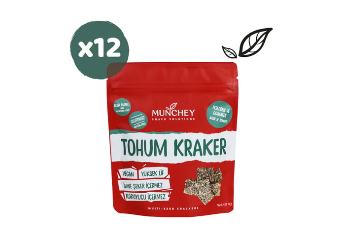 Domates ve Fesleğenli Tohum Kraker (12 adet x 40gr) - Munchey Food