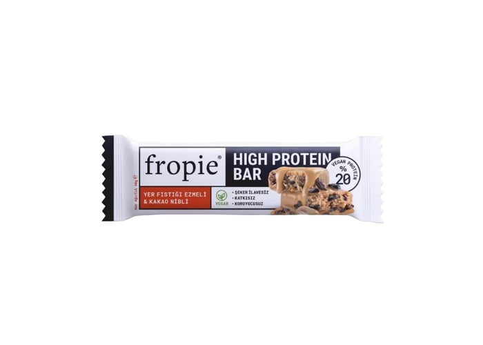 Yer Fıstığı Ezmeli & Kakao Nibli High Protein Bar (Vegan, 40gr) - Fropie