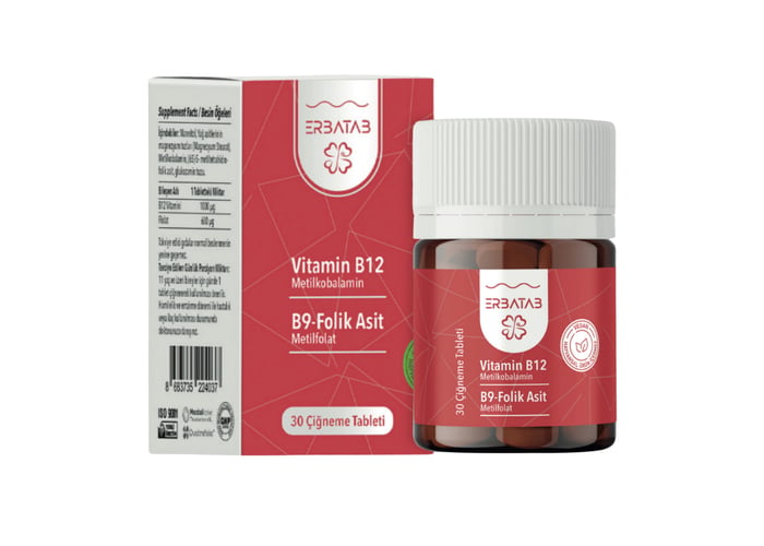 Vitamin B12, Folik Asit B9 Metilkobalamin Metilfolat (30 tablet) - Erbatab