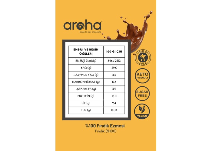 %100 Fındık Ezmesi (Şekersiz, 280gr) - Aroha