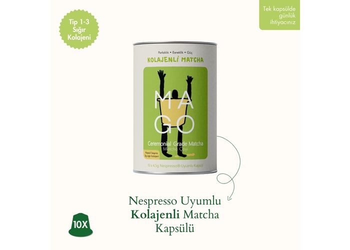 Kolajenli Ceremonial Grade Matcha Nespresso® Uyumlu Kapsül - Mago Matcha