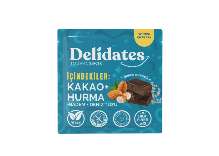 Bademli Deniz Tuzlu Hurmalı Bitter Çikolata (40gr) - Delidates