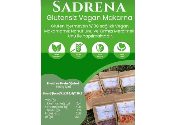 Glutensiz Vegan Yüksek Protein ve Lif İçeren Makarna (200gr x 6 adet) - Sadrena