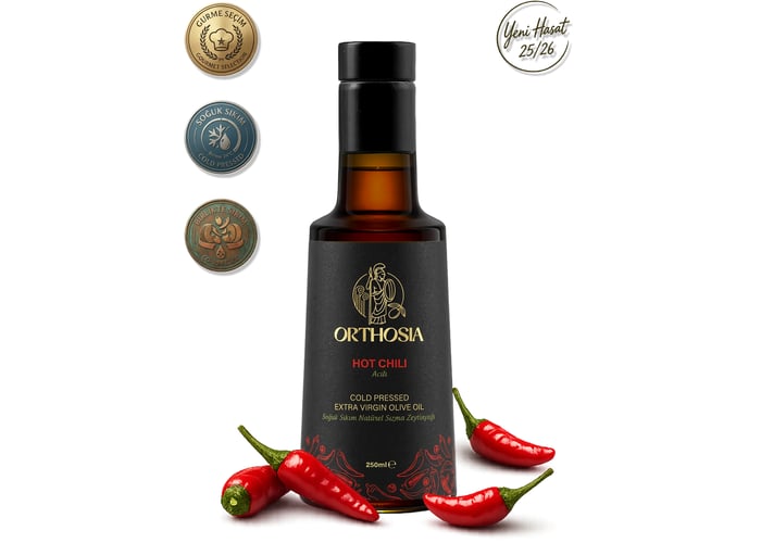 Hot Chili Acı Biber Çeşnili Soğuk Sıkım Natürel Sızma Zeytinyağı (250ml) - Orthosia