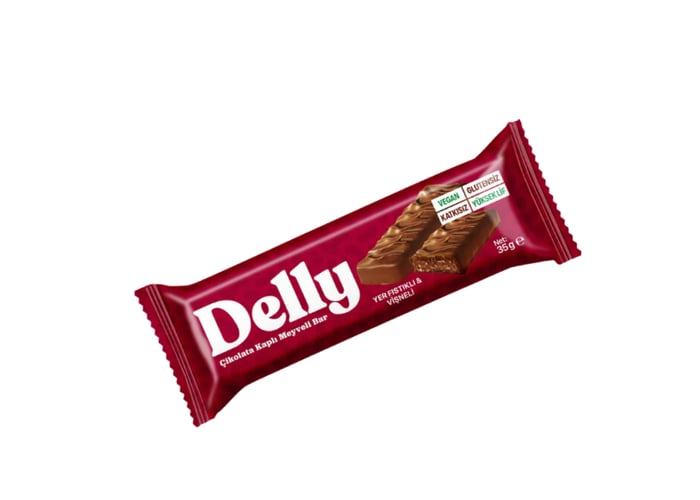 Çikolata Kaplı Yer Fıstıklı & Vişneli Meyveli Bar (35gr) - Delly