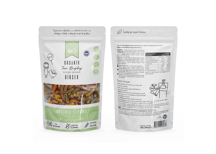 Organik Karışık Sebzeli Tam Buğday Dirsek Makarna (200gr) - Og Natural