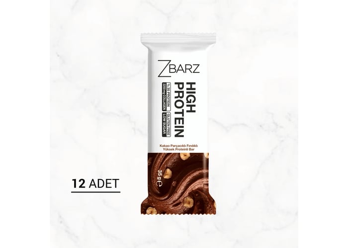 Kakao Parçacıklı Fındıklı Yüksek Proteinli Bar (12 adet x 35gr) - Zbarz