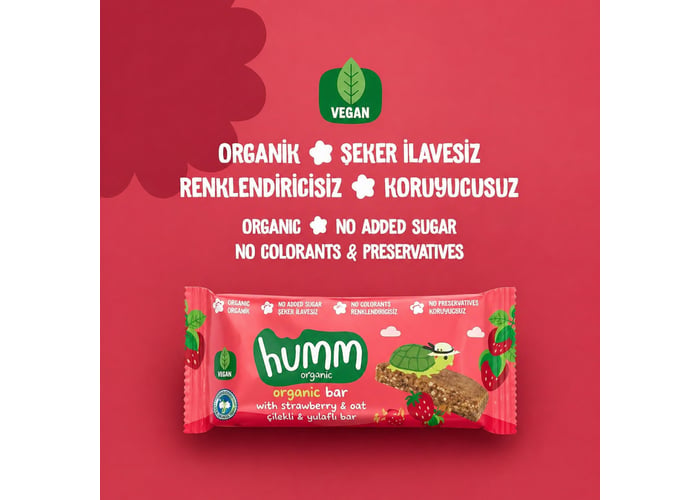 Organik Çilekli ve Fındıklı Yulaf Bar (Vegan, 27gr) - Humm