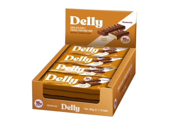Çikolata Kaplı Karamel Aromalı Yüksek Proteinli Bar (12 adet x 40gr) - Delly