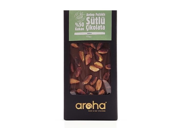 Antep Fıstıklı Sütlü Çikolata (%50 Kakao, 100gr) - Aroha