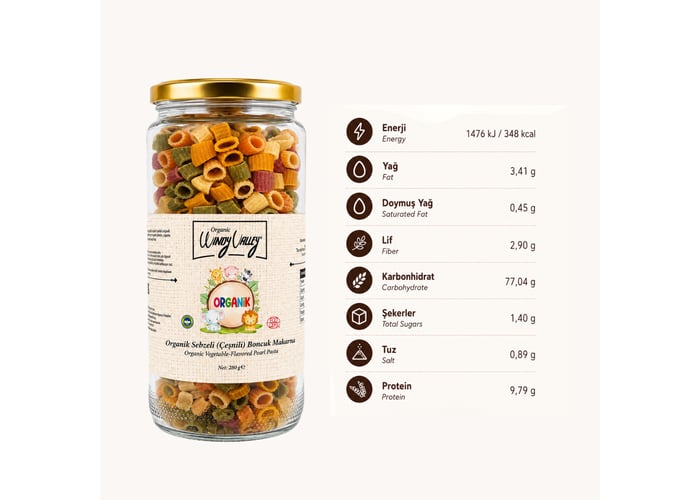 Organik Sebzeli Boncuk Makarna (Çeşnili, 280gr) - Organic Windy Valley