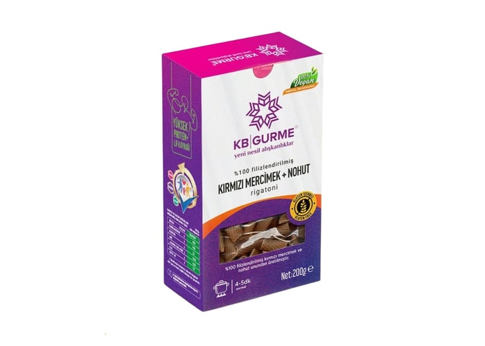 Kırmızı Mercimek ve Nohut Rigatoni Makarna (200gr) - KB Gurme