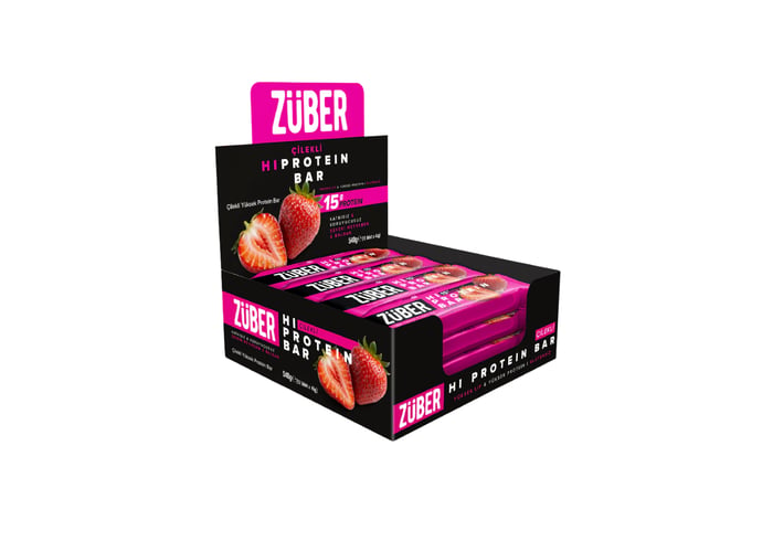 Çilekli Hi Protein Bar (12 adet x 45gr) - Züber