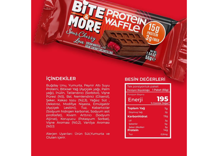 Protein Waffle Vişneli (55gr) - Bite&more