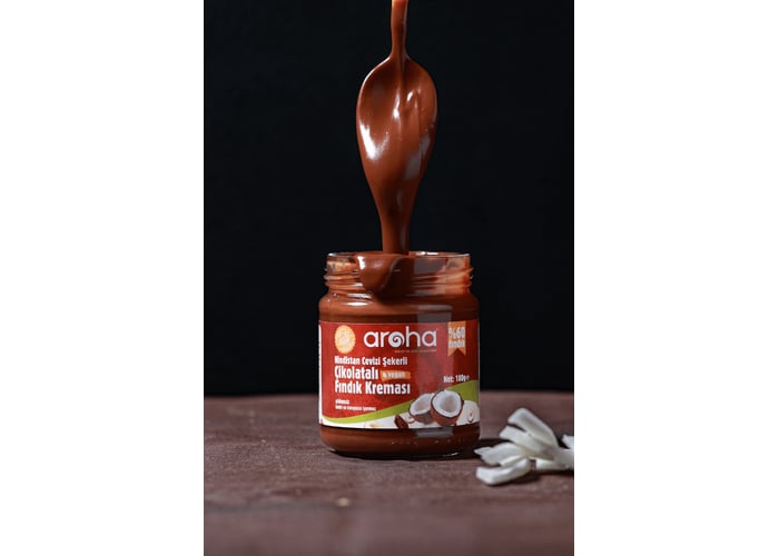 Hindistan Cevizi Şekerli Çikolatalı Fındık Kreması (%72 Fındık, 180gr) - Aroha