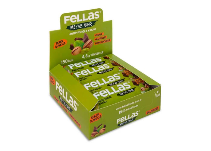 Antep Fıstığı ve Kakaolu Meyve Bar (12 adet x 40gr) - Fellas