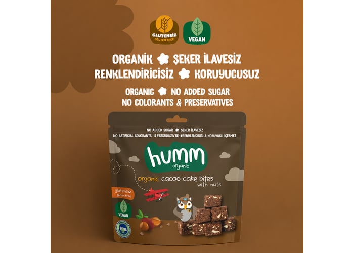 Organik Vegan Kakaolu ve Fındıklı Kek (Glutensiz, 30gr) - Humm