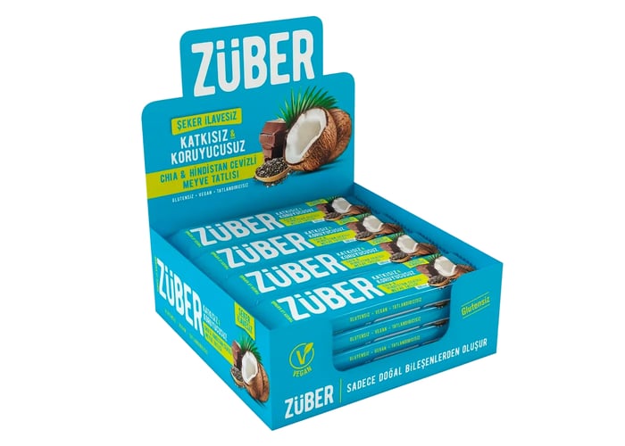 Züber Chia, Hindistan Cevizi Meyveli Bar (12 adet, 40gr)