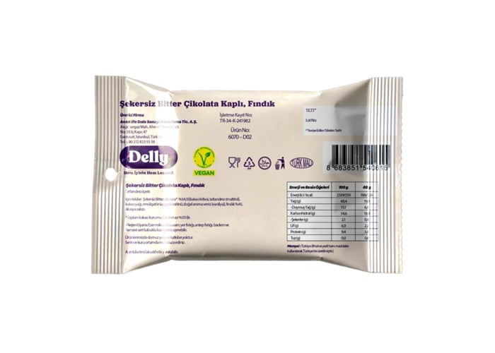 Şekersiz Bitter Çikolata Kaplı Fındık (40gr) - Delly