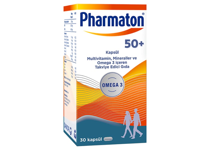 50+ Plus Omega-3, 8 Vitamin ve 4 mineral içeren Takviye Edici Gıda (30 kapsül) - Pharmaton