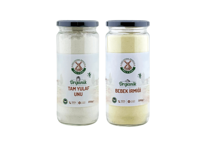 Organik Bebek İrmiği (330gr) ve Organik Tam Yulaf Unu (300gr) Seti - Mill & More
