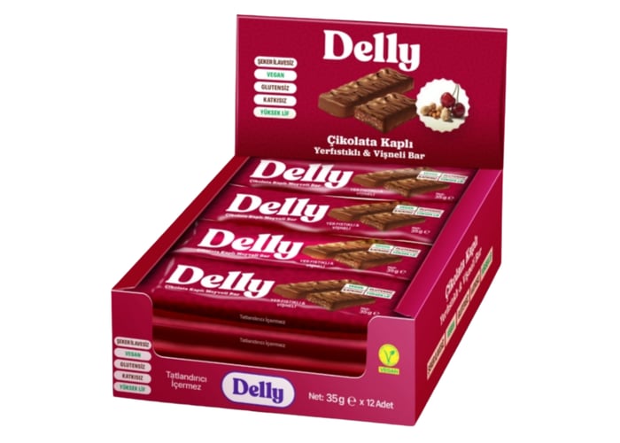 Çikolata Kaplı Yer Fıstıklı & Vişneli Meyveli Bar (12 adet x 35gr) - Delly