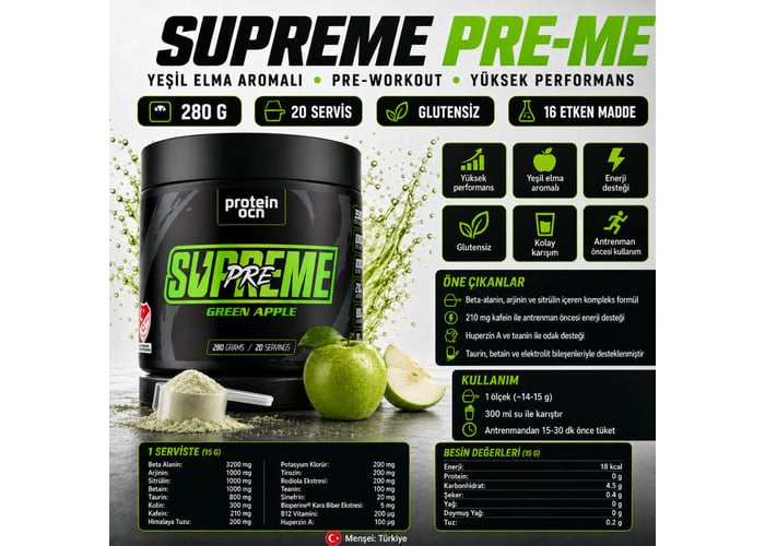 Pre-Workout Supreme (Yeşil Elma Aromalı, 280gr) - Proteinocean