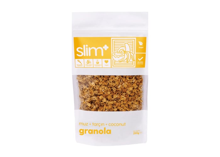 Muz, Tarçın ve Hindistan Cevizi Vegan Granola (Glutensiz ve İlave Şekersiz, 250gr) - Slimplus