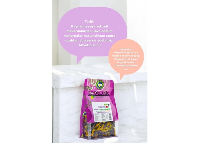 Organik Sebzeli Boru Makarna (360gr) - Beyorganik